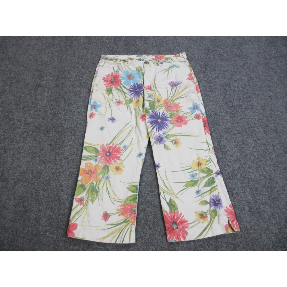 Escada Sport Pants Womens L 42 Multicolor Floral Capri Crop Twill Stretch Casual